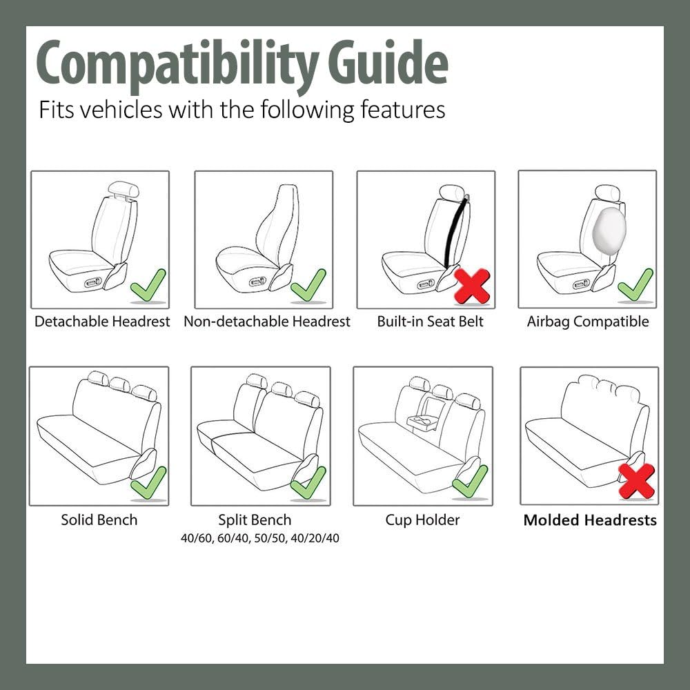 FH Group Car Seat Covers Full Set PU Leather - Universal Fit, Automotive Seat Covers, 1-Piece Front Seat Covers, Airbag Compatible, Split Bench Rear Seat Cover, Car Seat Cover for SUV Solid Gray