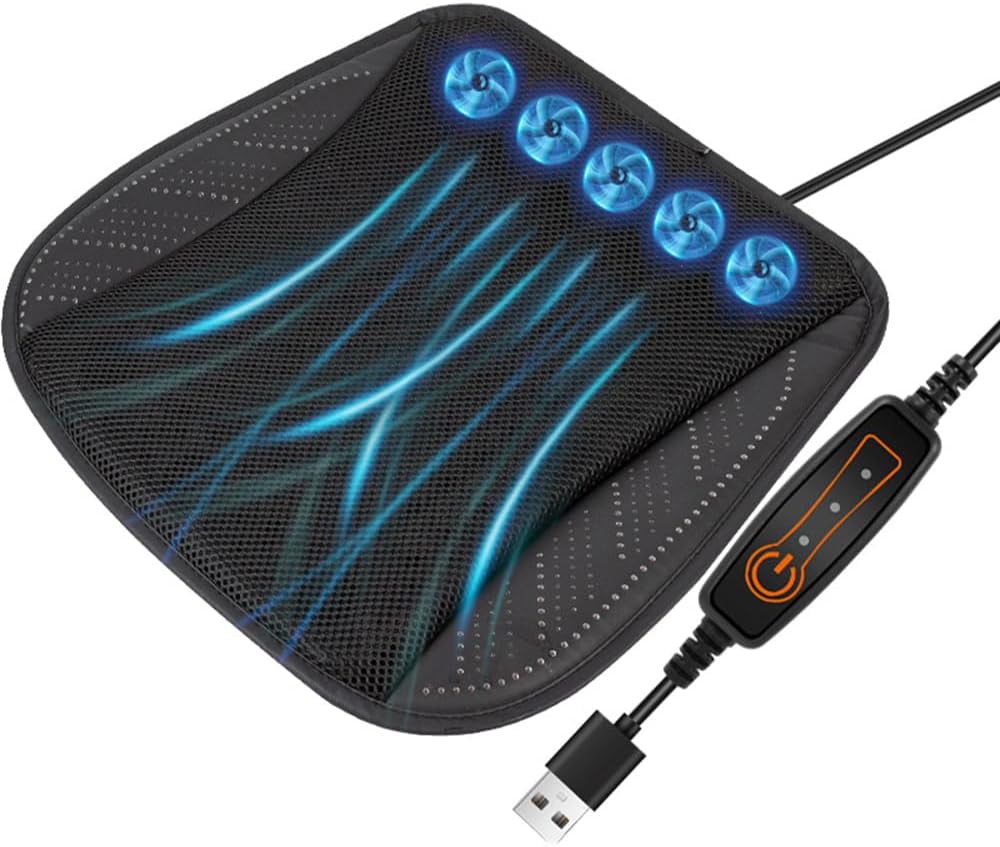Shkalacar USB Cooling Seat Cushion, Breathable and Ventilated Car Seat Cushion, Car Seat Cooling Pad Summer Ventilated Seat Cushion Breathable Cooling Pad for All Car Seats, Home and Office Chairs
