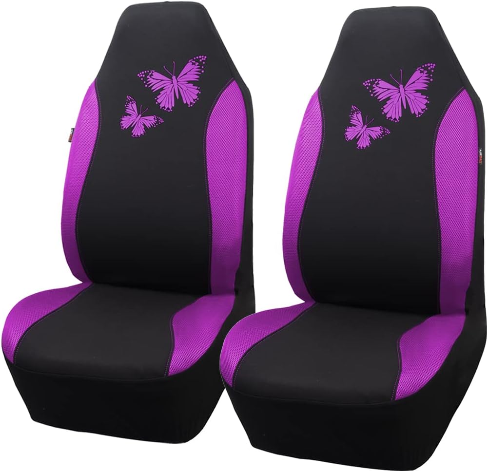 Flying Banner Butterfly car seat Covers ful Set Fashion Universal Lady Woman Female Rear Bench Split Colorized (Full Set, Purple)