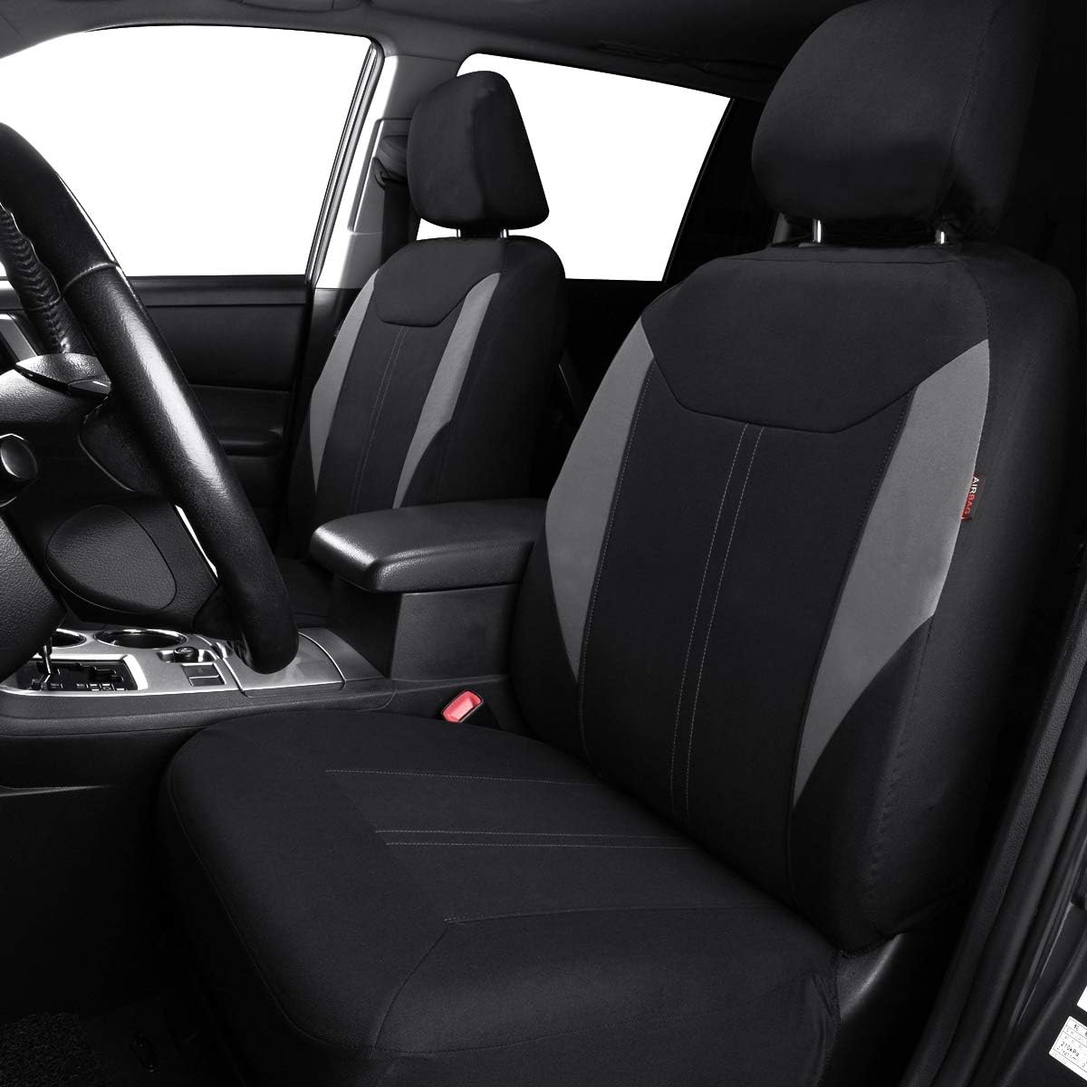Flying Banner Car Seat Covers Full Set Protectors Fabric Sporty Color Black Gray Red Purple Orange Rear Bench Split SUV Truck (Gray)