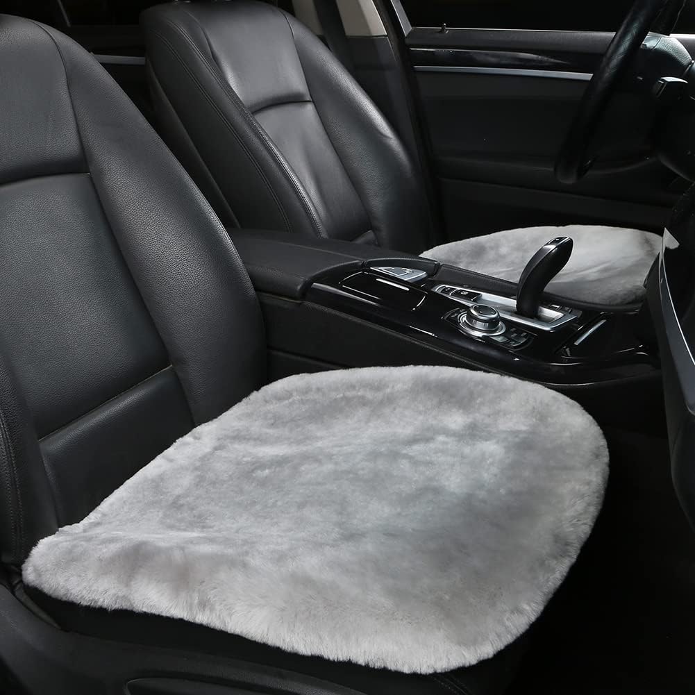 LLB Genuine Sheepskin Car Seat Cushion, Comfort Auto Seat Pad, Warm Real Wool Car Mat with Non-Slip Backing Universal Fit, 19.2 x 19.2 Inches (Pearl, 2 Front Seat Cushions & Bench Seat Cushion-3 Pcs)