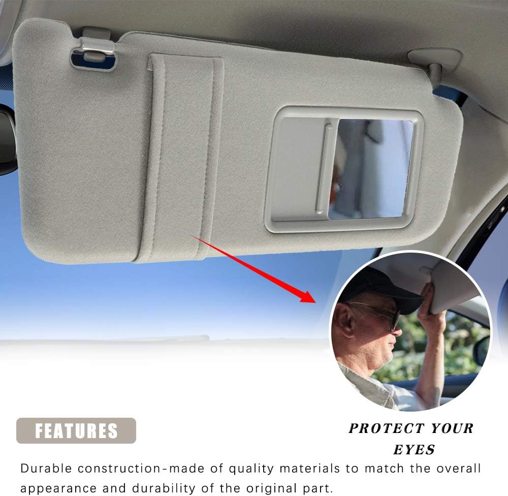 Right Passenger Side Sun Visor Replacement for 2007 2008 2009 2010 2011 Toyota Camry & Camry Hybrid Without Sunroof (Gray)