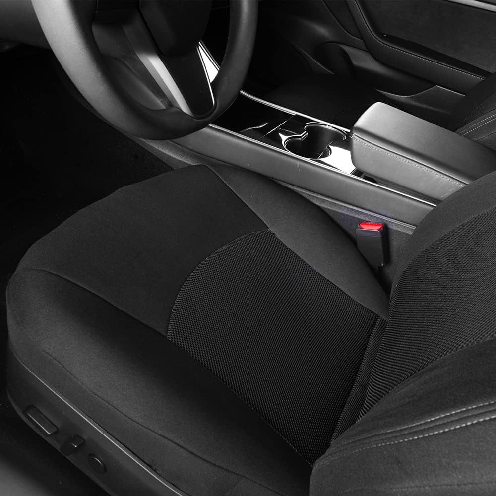 TOYOUN Car Front Seat Covers Custom Fit for Tesla Model 3/Model Y Car Seat Protector 2PCS, Fully Wrapped Farbic Mesh Seat Cover Set for Tesla Model 3/Y2017-2023, Solid Black