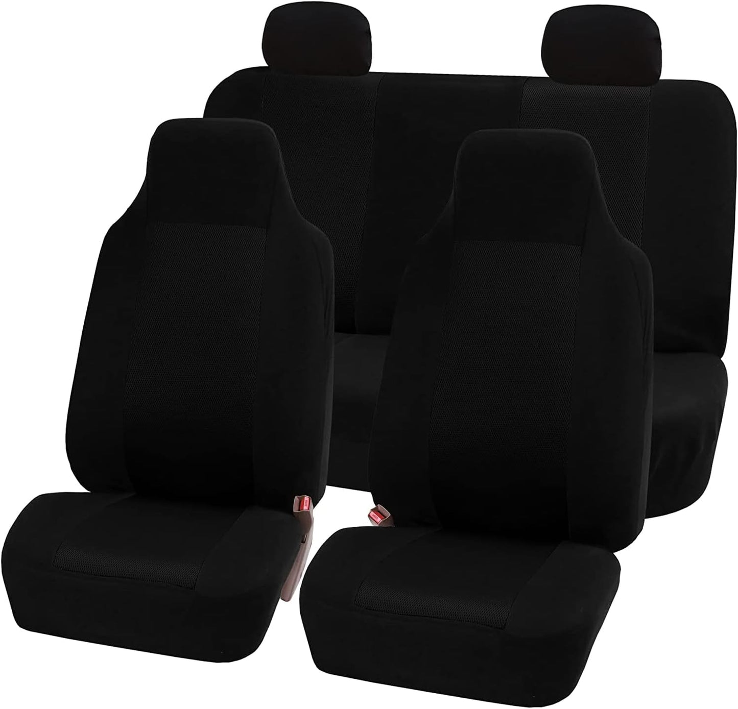 FH Group Fabric Fish Net Stitching Seat Covers W. 2 Rear Headrests and Solid Bench