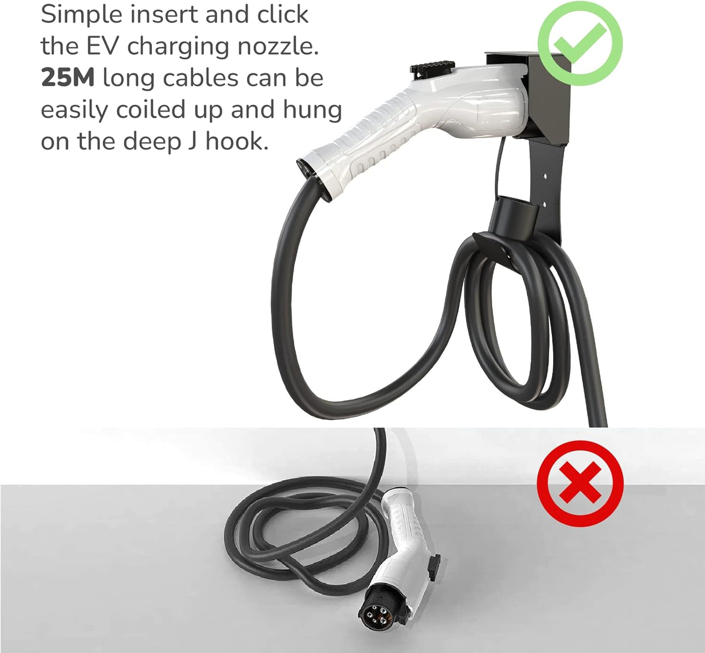MÖTEN evfc EV Charger Connector/Nozzle Holster Dock, J-Hook Cable Hanger Cable Management Wall Mount for SAE J1772 Connector, Made Out of Heavy-Duty Steel and Strong ABS Material