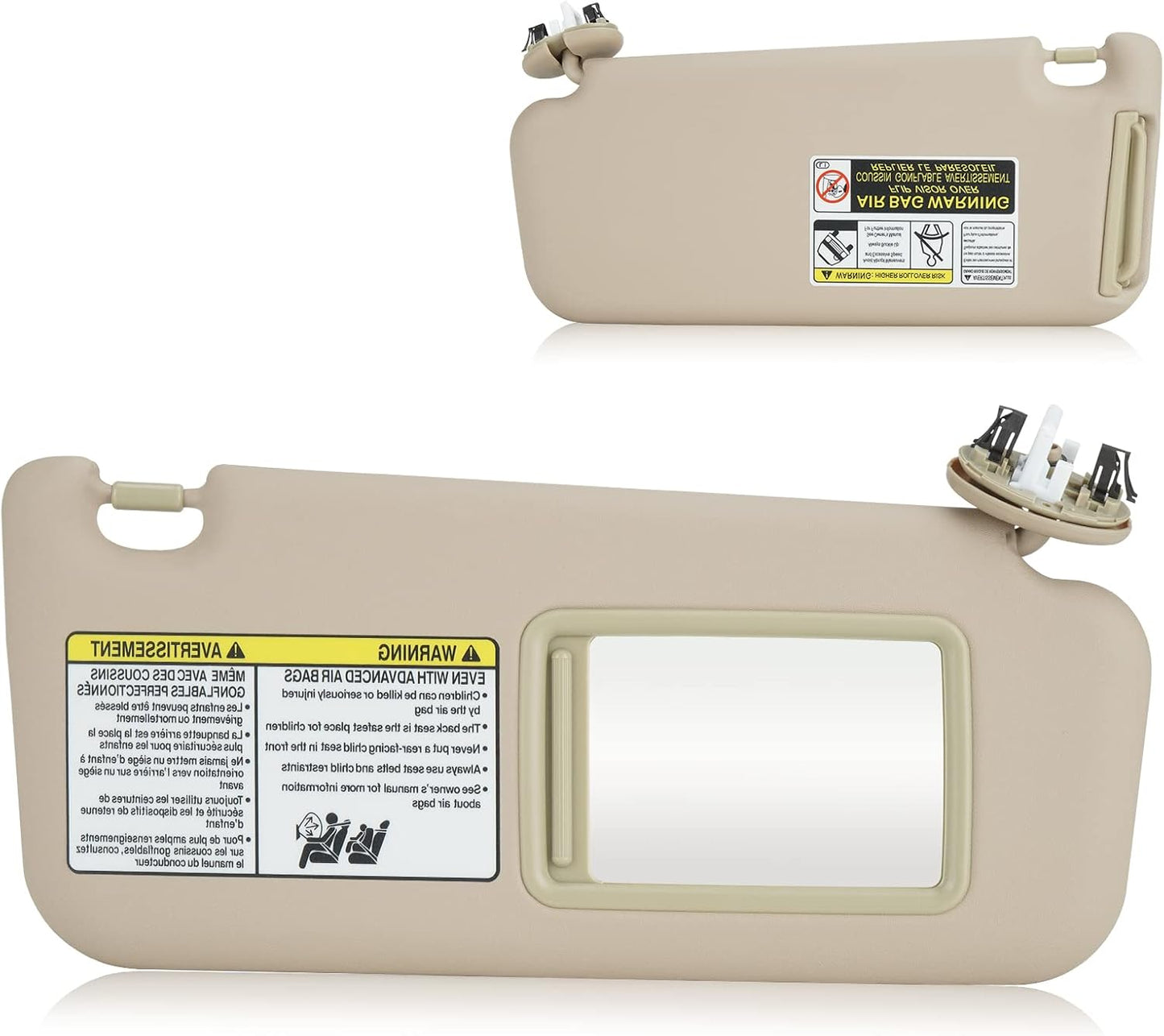 2Pcs Driver & Passenger Sun Visor Fit for Toyota RAV4 (Roof with Light) 2006 2007 2008 2009 2010 2011 2012 2013, Replace for 74320-42501-B2, 74310-42452-B2, Beige