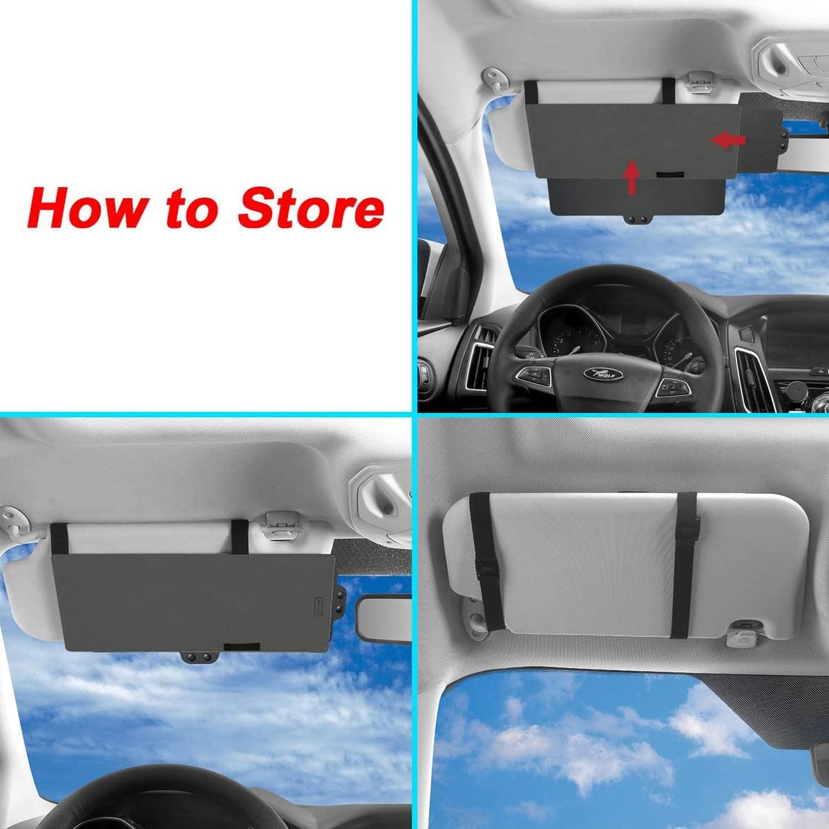 Sun Visor Sunshade Extender for Car, Anti-Glare Sunvisor Extension, UV Rays Blocker Protects from Sun Glare, Snow Blindness, Universal for Most Cars