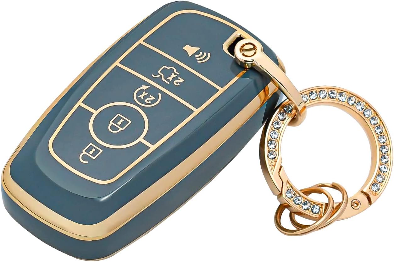 OFFCURVE Key Fob Cover with Keychain for Ford Fusion Explorer Escape F150 F250 F350 F450 F550 Edge Maverick Expedition Lincoln Aviator 5 Buttons Smart Key Holder, Black