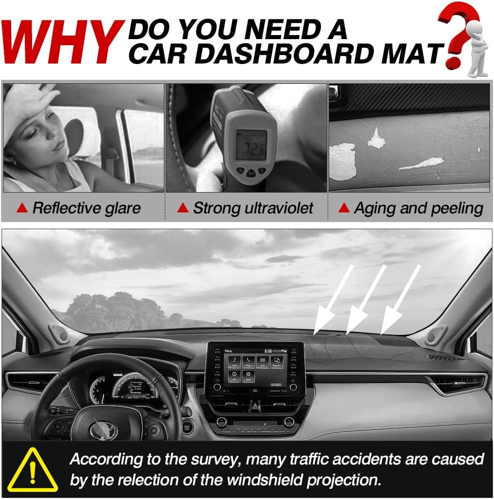 Karltys Dash Cover for Toyota Corolla Cross Accessories 2025 2024 2023 2022, Anti Glare Dashboard Cover Mat Fit Corolla Cross, Non-Slip Flannel Dash Pad UV Sun Protection (Not for Corolla)