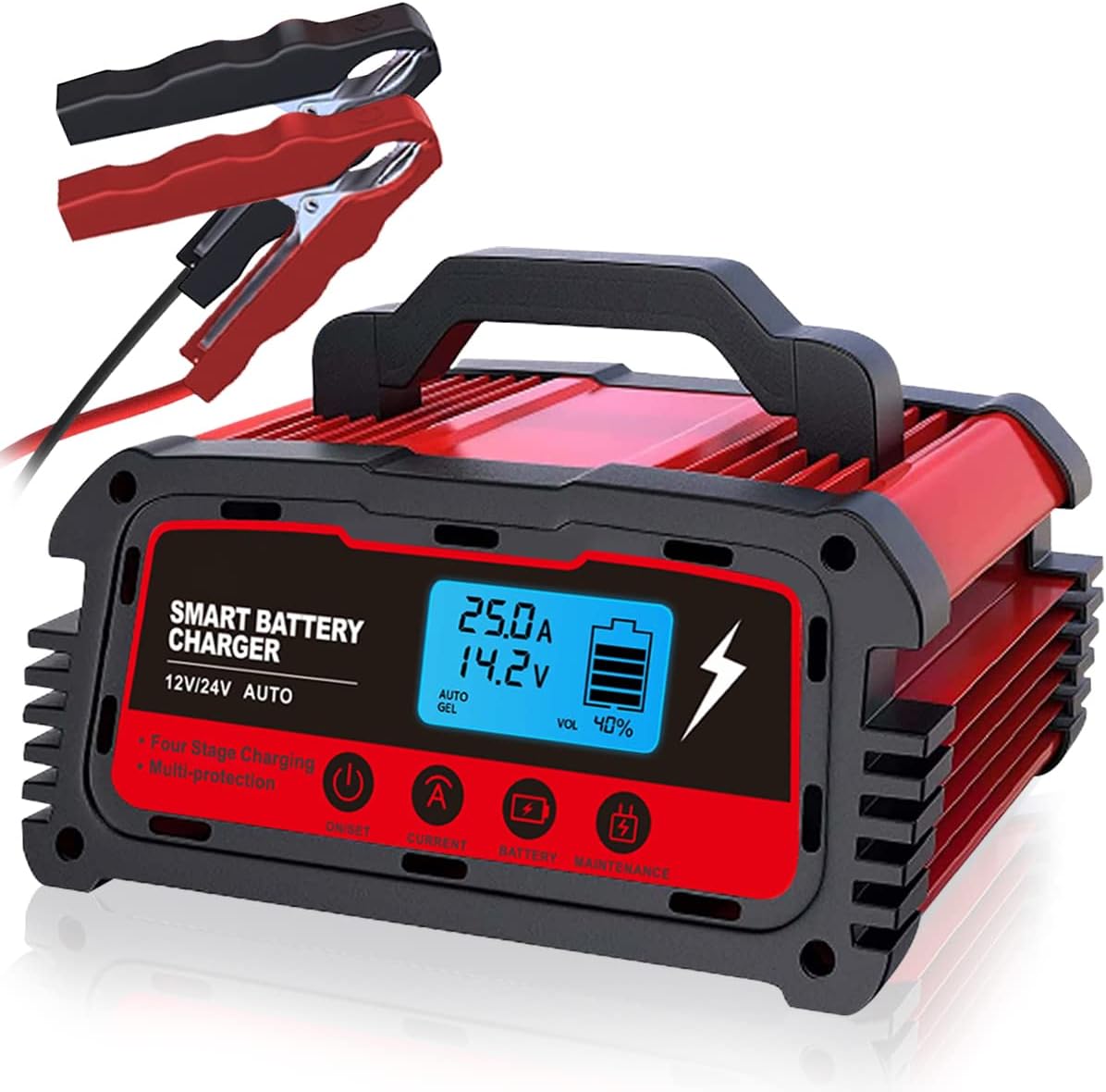 LVYUAN 20A Smart Car Battery Charger, 12V (5/10/20A) and 24V(5/10A) Automotive, Battery Maintainer with LCD Display, Trickle Charger, for Motorcycle, AGM, Lawn Mower and Lead-Acid Batteries