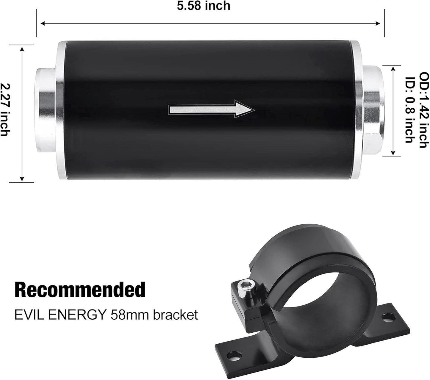 EVIL ENERGY 30 Micron Inline Fuel Filter with 6AN 8AN 10AN Adapter Universal 58MM
