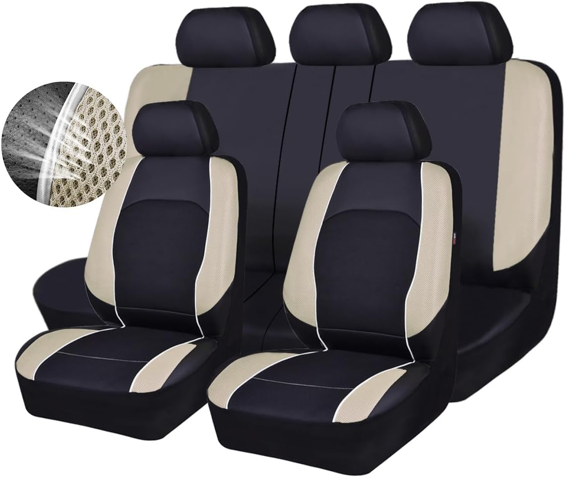 HORSE KINGDOM Universal Car Seat Covers Faux Leather with Air-mesh Breathable Aibag Compatible Fit Cars, Suvs, Sedans, Trucks (Two Front, Gray)