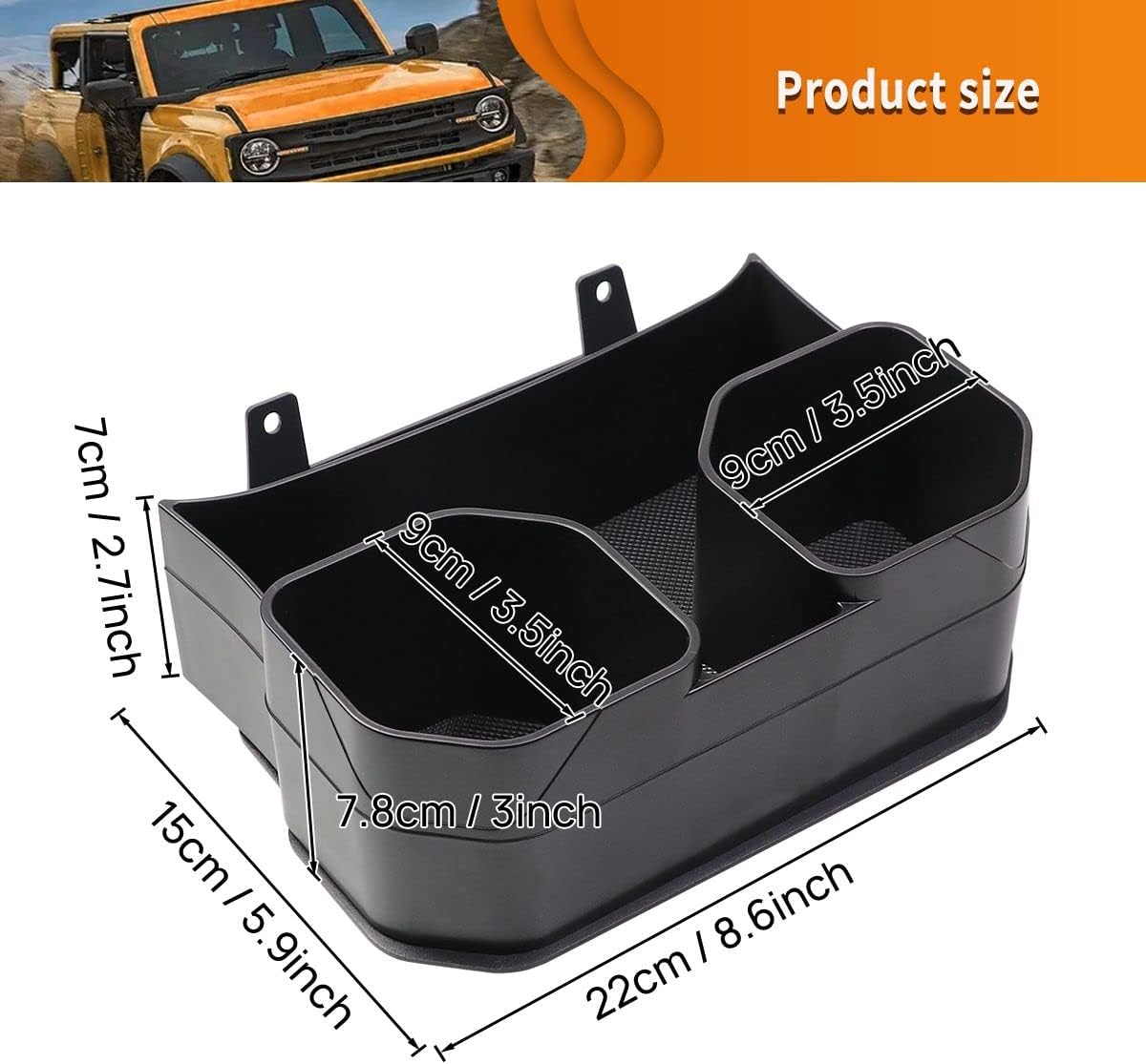 Xomzema Removable Rear Dual Cup Holder, Car Back Seat Drink Holder Water Bottle Holder Storage Tray Holder Organizer Accessories for Ford Bronco Offroad 4 Door 2021 2022 2023