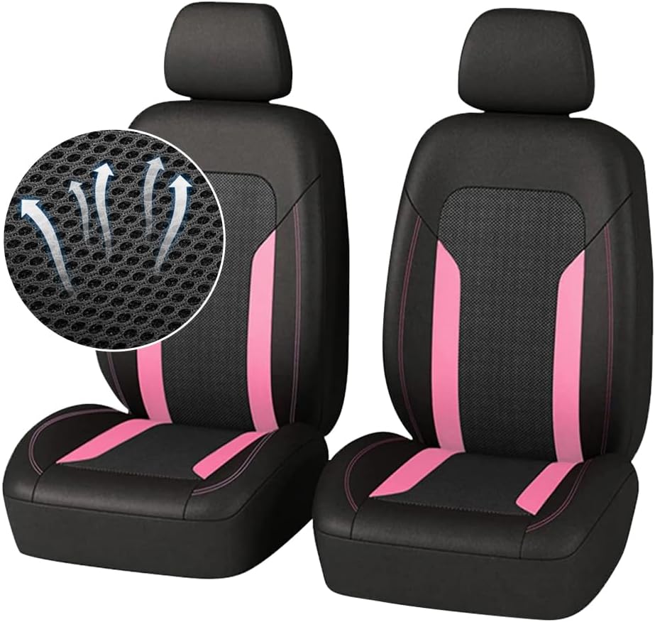 4PCS Cooling Car Seat Covers,Breathable Front Seat Covers with Mesh Construction and Foam Padding,Car Seat Protector to Reduce Back Sweating,Universal Car Interior for Car SUV (Gray)