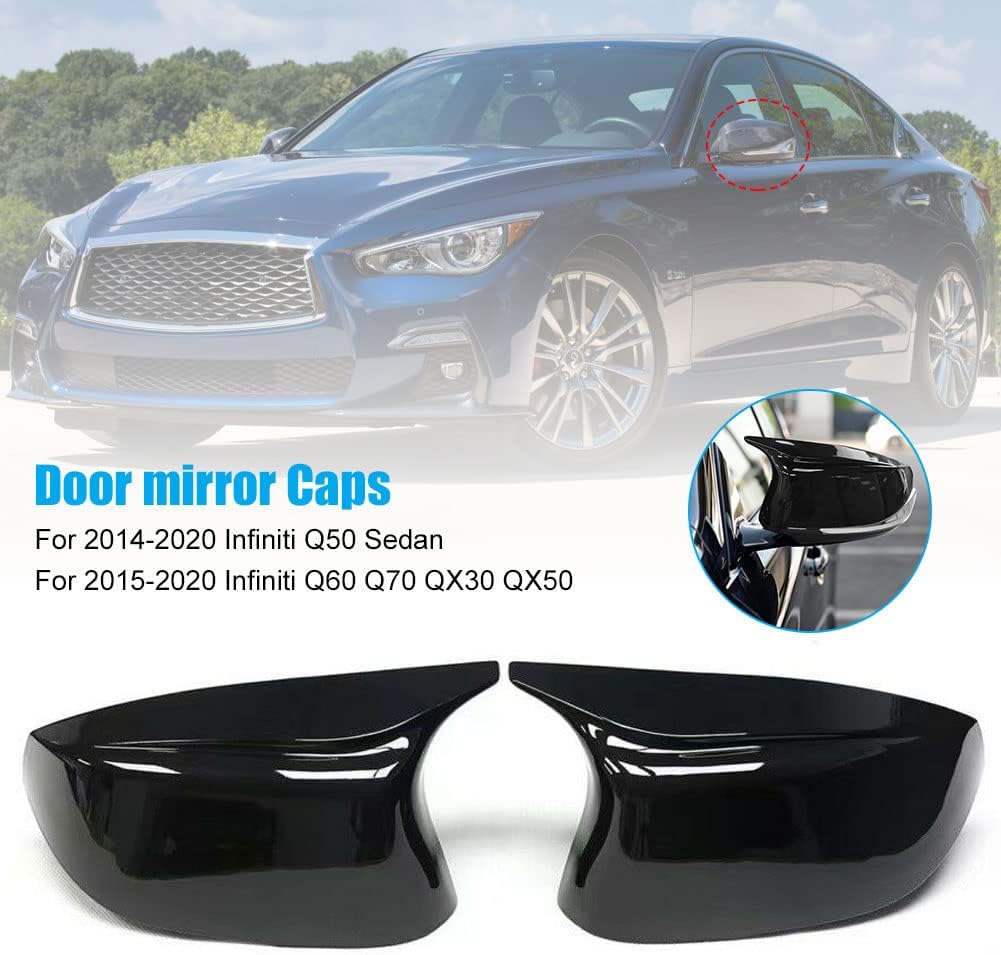 Black Rearview Mirror Cover Cap Compatible with 2014-2020 Infiniti Q50 Sedan and 2015-2020 Infiniti Q60 Q70 QX30 QX50 (Gloss Black)