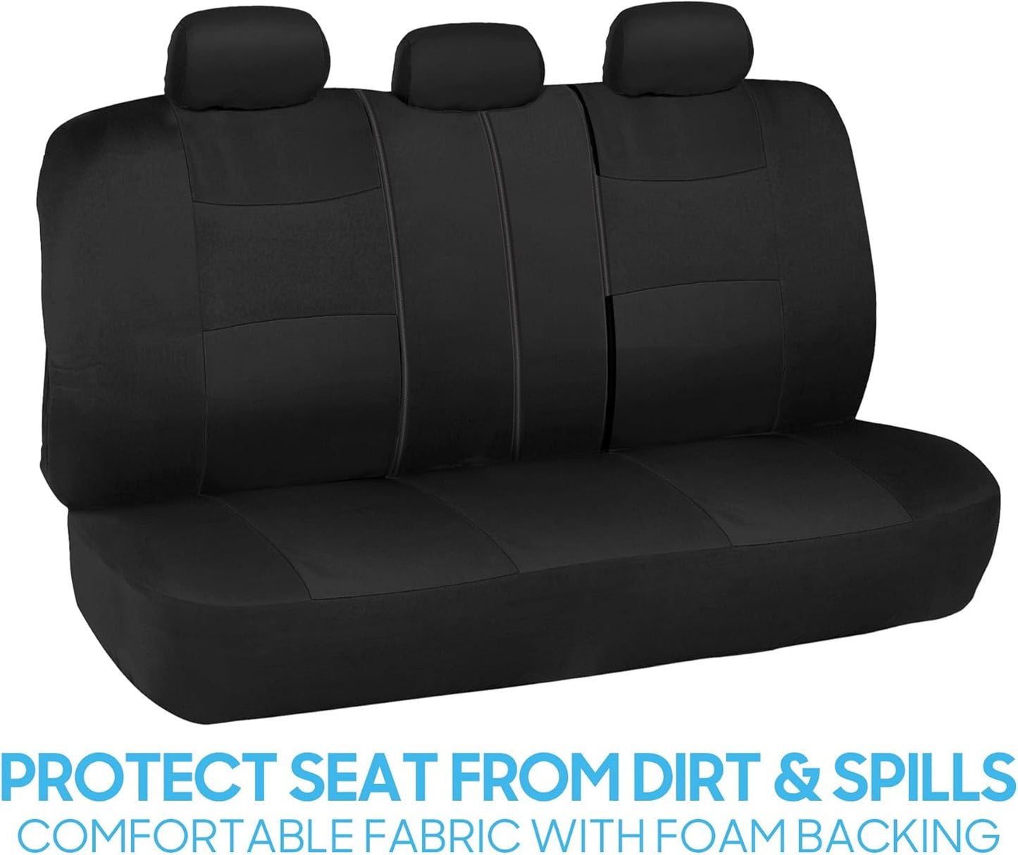 BDK PolyPro Black Car Seat Covers Full Set with Matching Carpet Floor Mats - Automotive Seat Covers for Cars Trucks SUV - Includes Split Bench Rear Seat Cover - Interior Car Accessories