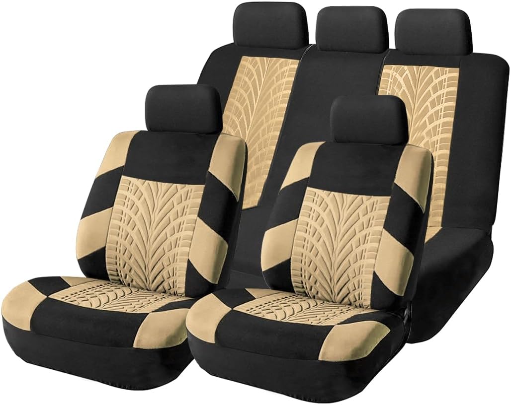 Car Seat Covers Full Set, Polyester Front Bucket Seat Protectors with Split Bench Back Seat Covers, Breathable Thicken Premium Sporty Seat Cushions, Auto Accessories for Car, SUV (Orange/Front,Back)