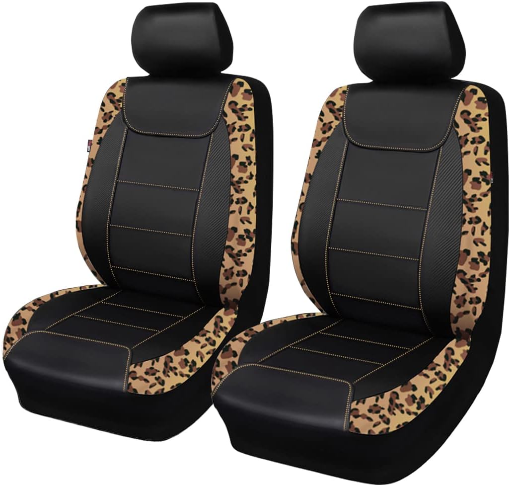 Flying Banner car seat Covers Protects Water Proof Faux Leather Carbon Fiber Front and Rear Bench (Black Black, Full Set - 9PCS)