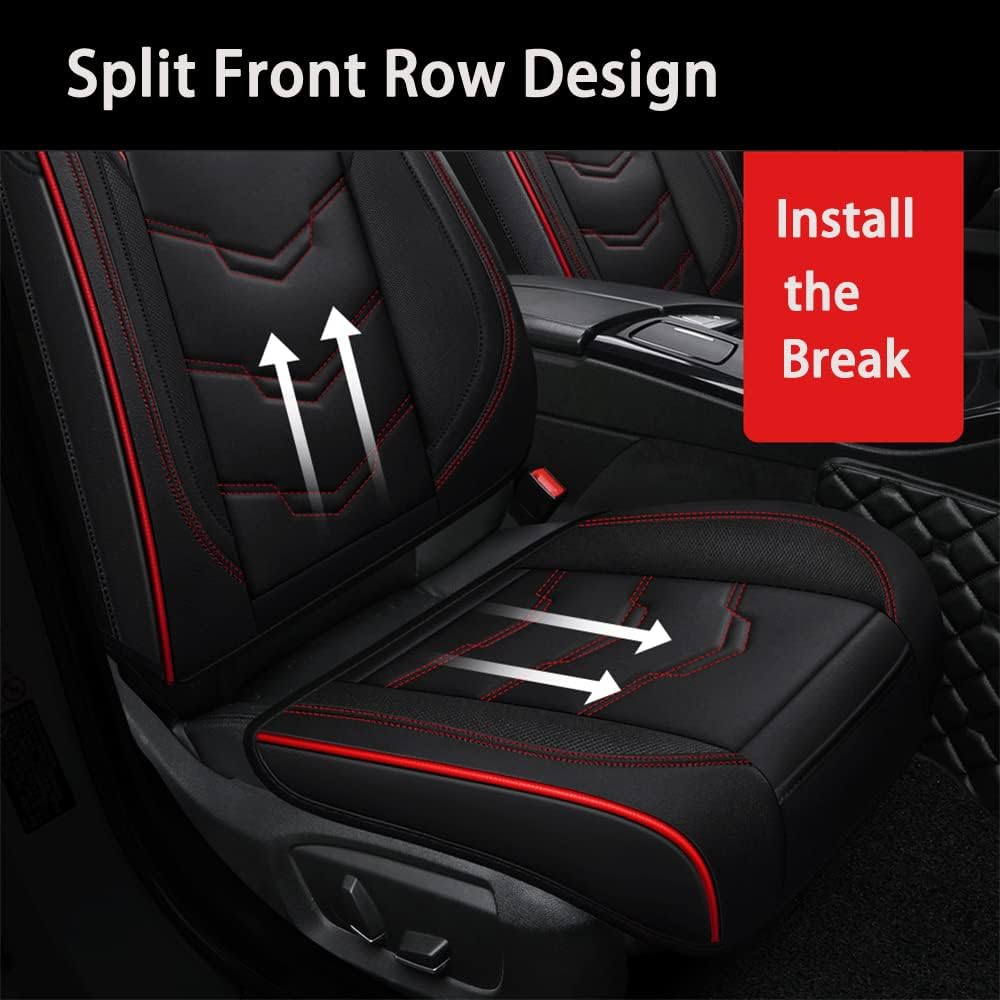 AIMENGMY 5 Car Seat Covers Full Set with Waterproof PU Leather Universal Automotive Vehicle Auto Interior Accessories Non-Slip Cushion fit for Most Cars, Red