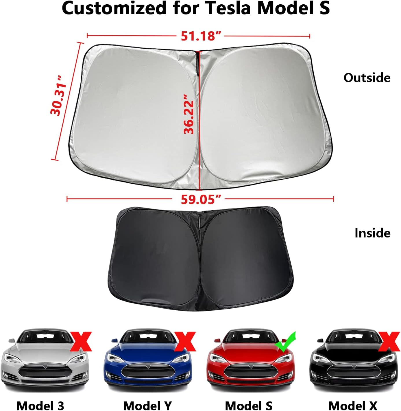 BoxCheer Windshield Sunshade for Tesla Model S Foldable Double Layer Sun Shade Front Window UV & Heat Protection Visor