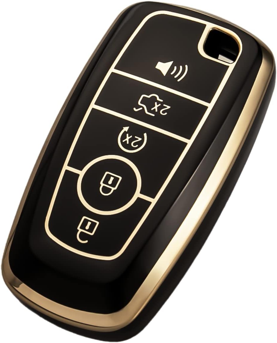 OFFCURVE Key Fob Cover with Keychain for Ford Fusion Explorer Escape F150 F250 F350 F450 F550 Edge Maverick Expedition Lincoln Aviator 5 Buttons Smart Key Holder, Black