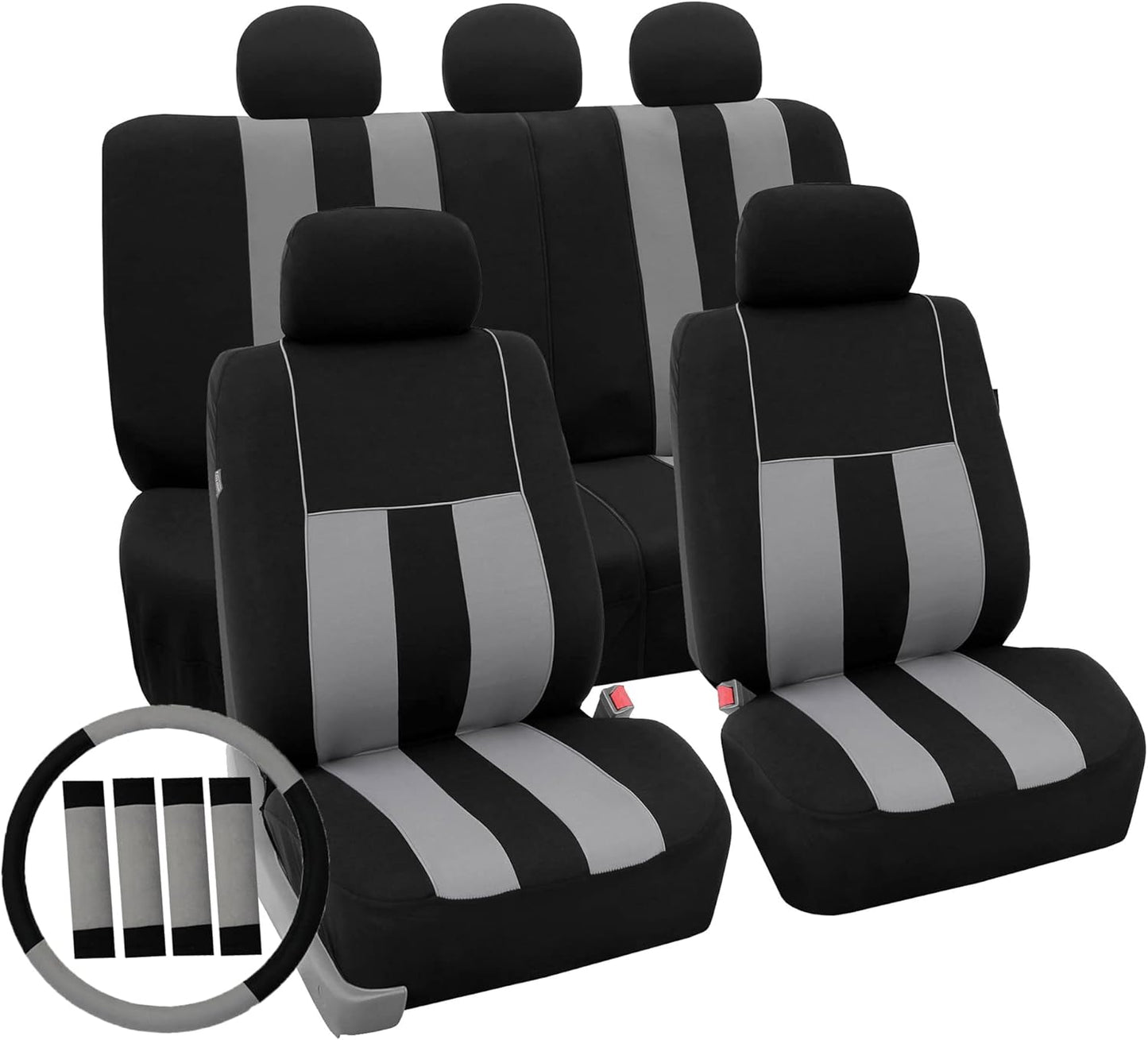 FH Group Car Seat Covers Striking Striped Full Set Gray Automotive Seat Covers, Airbag and Split Rear Car Seat Cover Universal Fit Interior Accessories for Cars Trucks and SUV Car Accessories