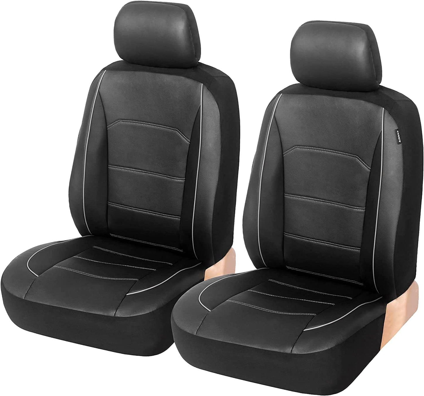 TOYOUN Classic Universal PU Leather Car Seat Covers Full Set Front High Back Bucket Seat Covers and Rear Auto Seat Covers Set Seat Protector Gray