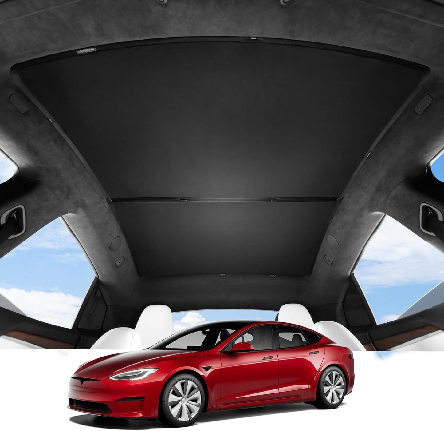 BASENOR Upgraded Tesla Model 3 Sunshade Roof Front & Rear Glass Roof Sun Shades with Storage Bag for Model 3 Interior Accessories 2023 2022 2021 Model 3 Black (Not Fit 2024 Model 3)