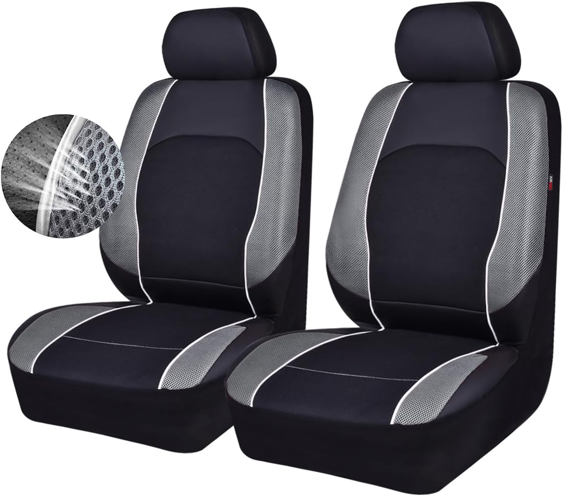 HORSE KINGDOM Universal Car Seat Covers Faux Leather with Air-mesh Breathable Aibag Compatible Fit Cars, Suvs, Sedans, Trucks (Two Front, Gray)