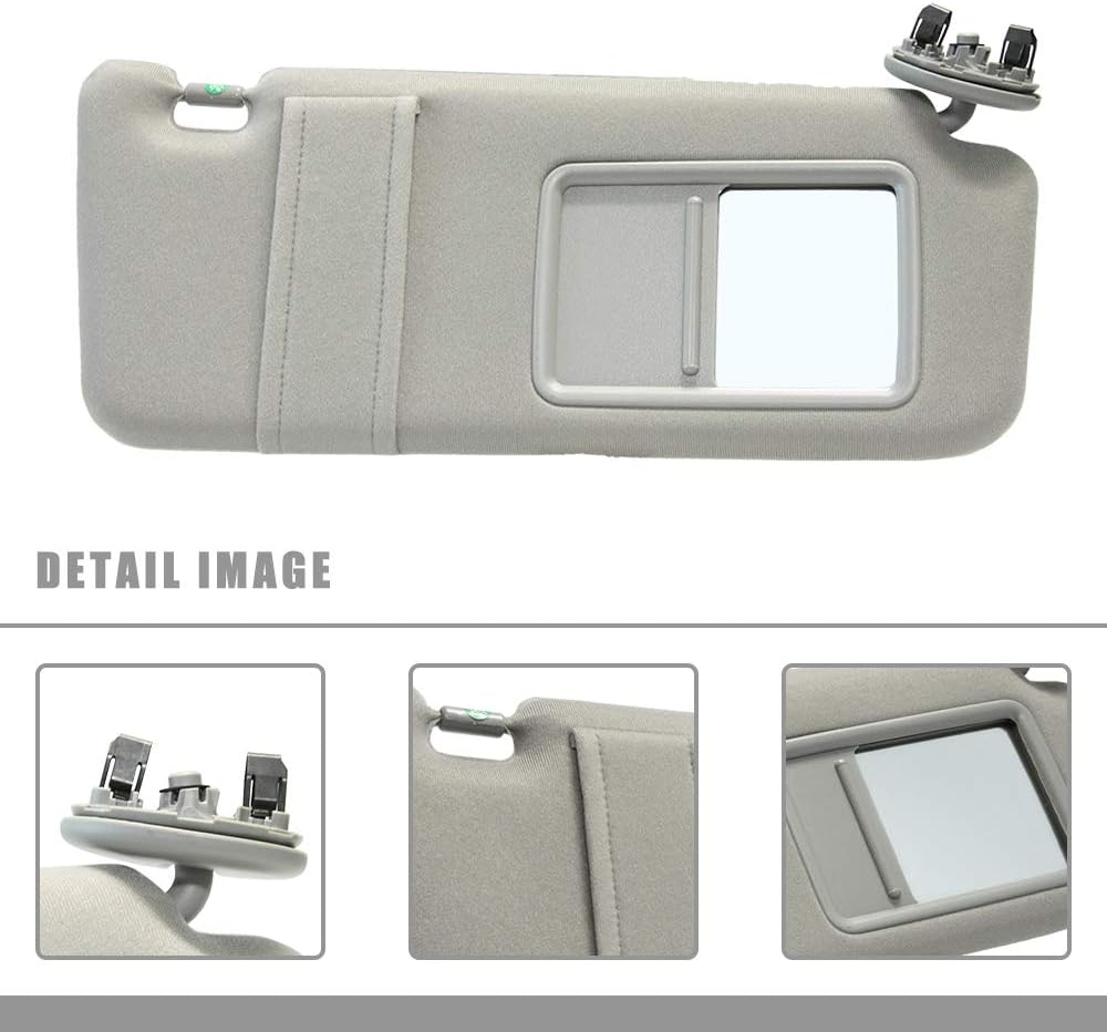 Right Passenger Side Sun Visor Replacement for 2007 2008 2009 2010 2011 Toyota Camry & Camry Hybrid Without Sunroof (Gray)