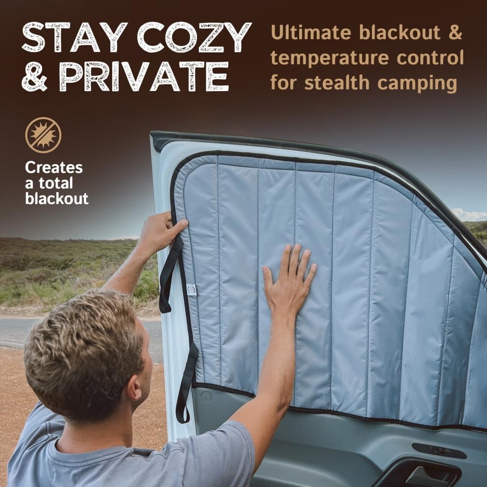 Living in a Bubble Insulated Blackout Front Window Covers for Mercedes Benz Sprinter 2007-2018 (NCV3), Campervan Accessories, Vanlife Must Have Sun Shades and Van Life Essentials (Pair)