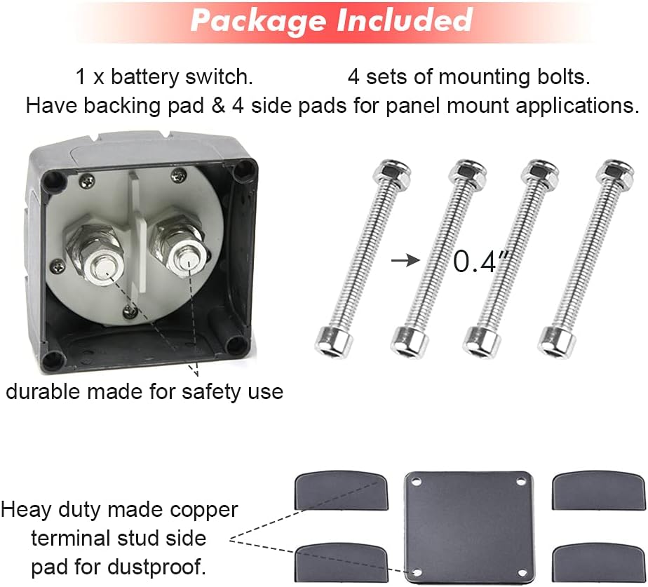 Battery Switch 12-48 V 600A Continuous Battery Power Cutoff Master Switch Disconnect Isolator for Car Vehicle RV ATV UTV Marine Boat On Off Position (On/Off, High Current)