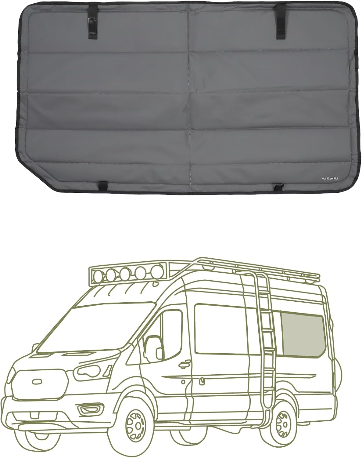 VanEssential Insulated Blackout Crew Window Cover Designed for Ford Transit Van Year 2015 to Current with NO Plastic Trim - Cool Gray