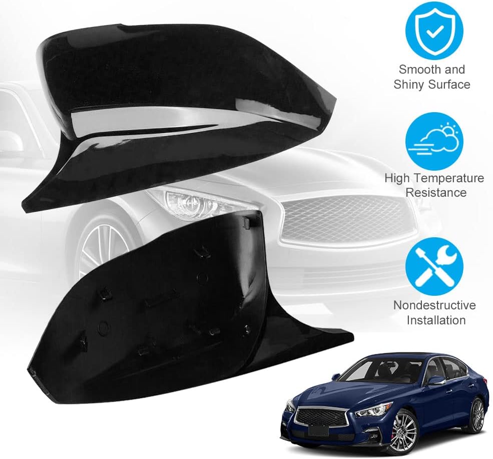 Black Rearview Mirror Cover Cap Compatible with 2014-2020 Infiniti Q50 Sedan and 2015-2020 Infiniti Q60 Q70 QX30 QX50 (Gloss Black)