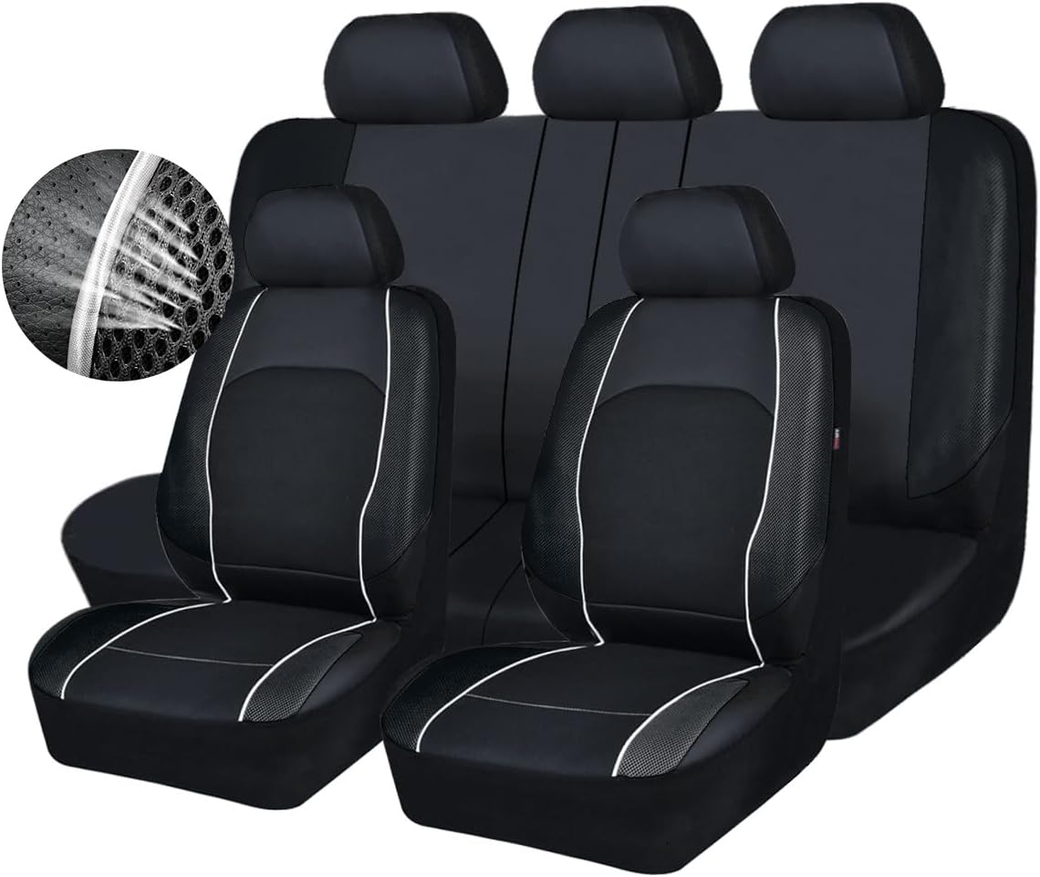 HORSE KINGDOM Universal Car Seat Covers Faux Leather with Air-mesh Breathable Aibag Compatible Fit Cars, Suvs, Sedans, Trucks (Two Front, Gray)