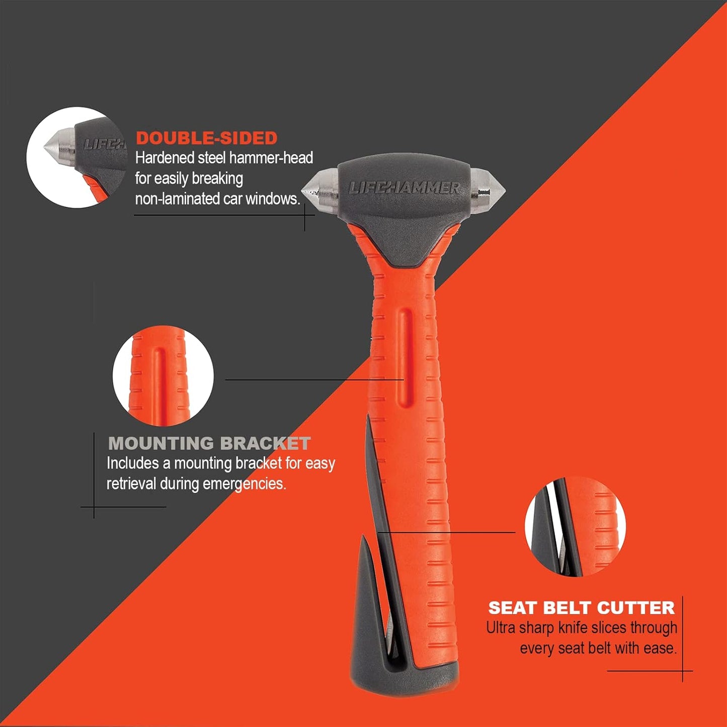 2 Pack - LifeHammer Safety Hammer Plus Emergency Auto Escape Tool (Orange)