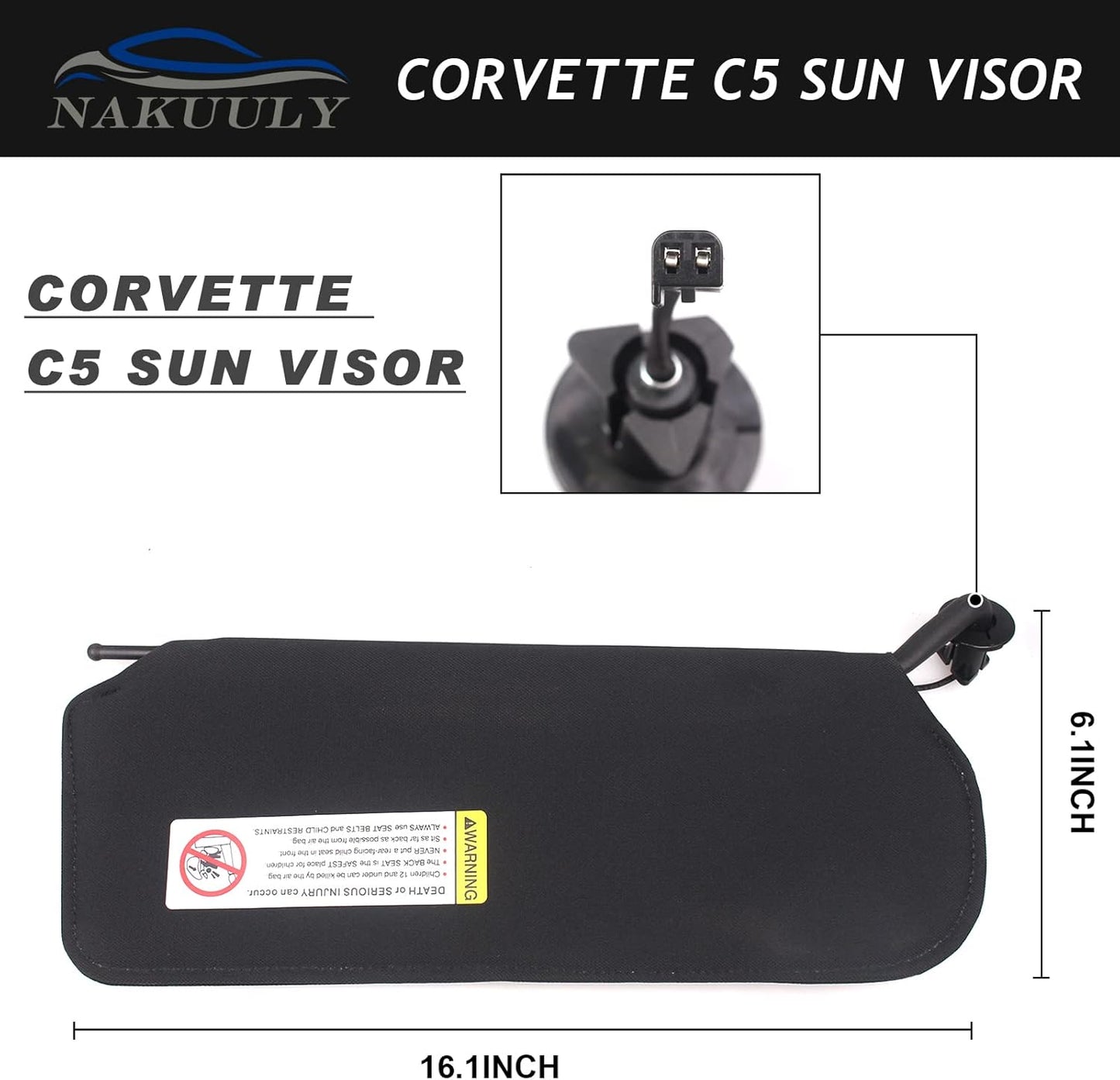 Nakuuly Sun Visor Pair with Updated LED Lighted Vanity Mirror Compatible with Corvette C5 1997-2004 Replaces 10442033 10442034 Left Driver and Right Passenger Side Black Sunvisors