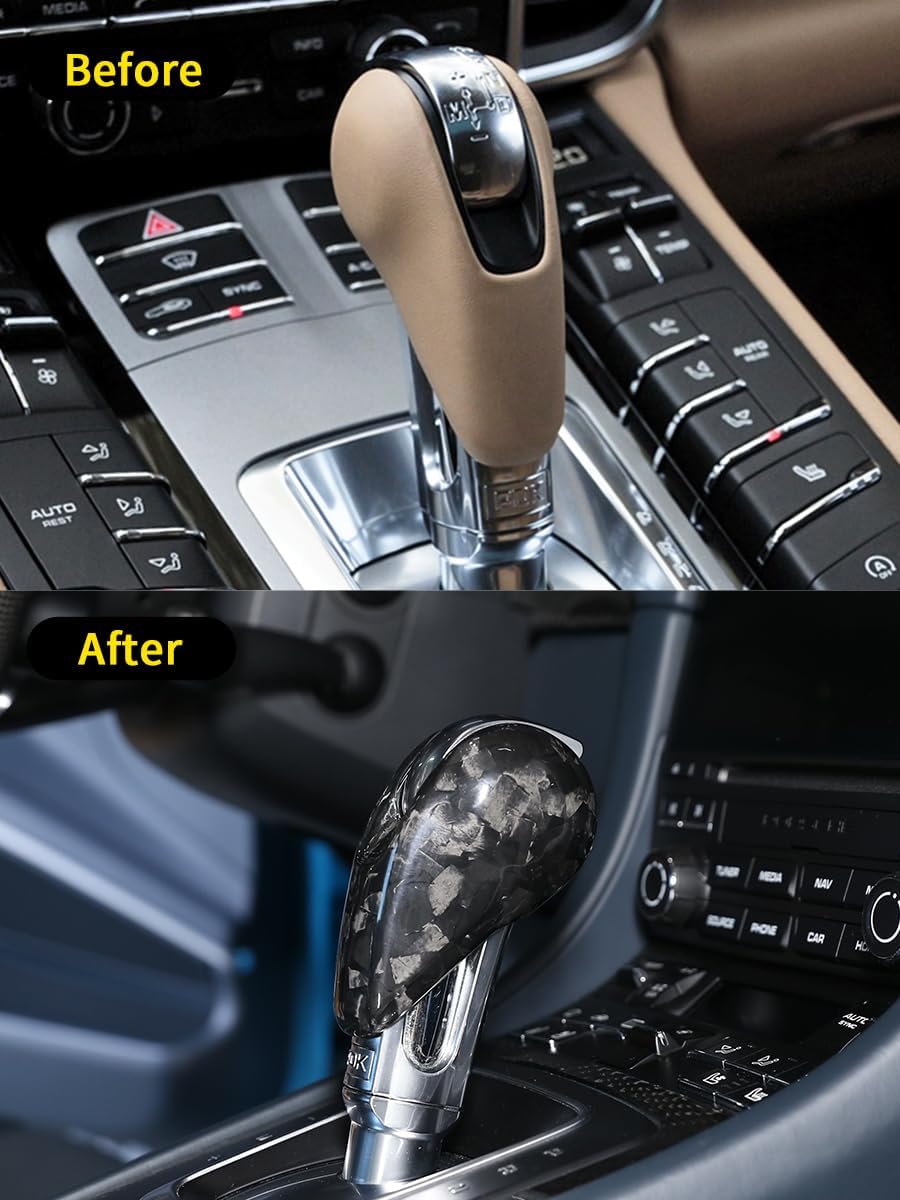 taruisixt Fit for Porsche Macan Panamera Cayman 911 718 Boxster 2009-2020 Real Carbon Fiber Interior Gear Shift Head Cover Knob Trim Car Interior Accessories (Forged Carbon)
