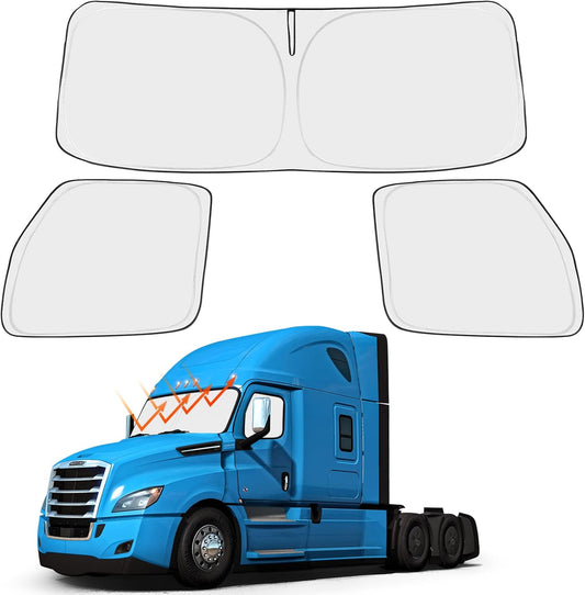 Proadsy Front Windshield and Side Windows Custom Fit 2018-2025 Freightliner Cascadia, Semi-Truck Semi, Commercial & Big Rig Truck Sun Shade Foldable Sun Protector Privacy Cover 2025 Upgrade