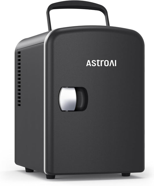 AstroAI Mini Fridge, 4 Liter/6 Can Portable Thermoelectric Cooler Refrigerators for Skincare, Beverage, Food, Home, Office and Car, ETL Listed (Black)