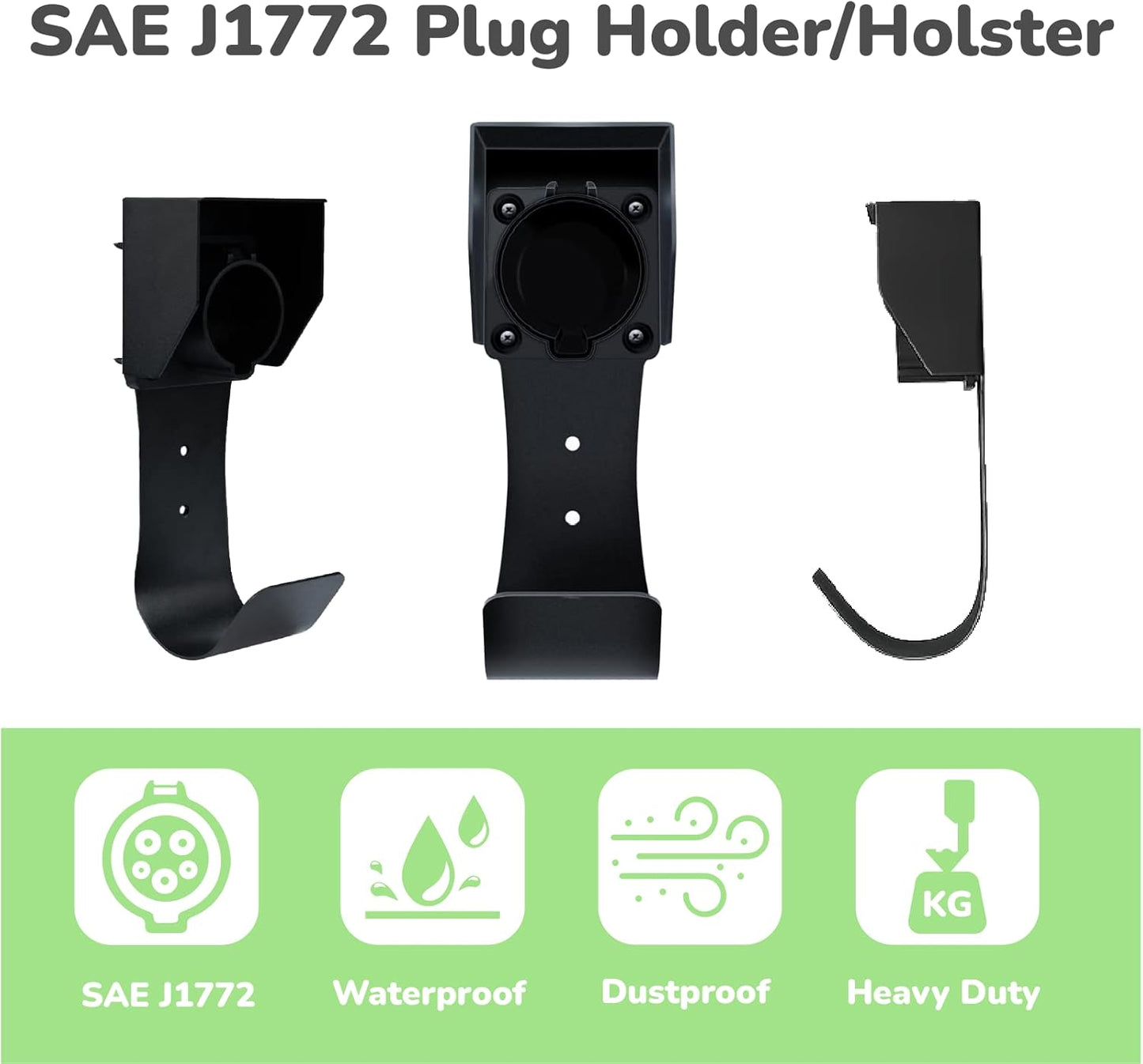 MÖTEN evfc EV Charger Connector/Nozzle Holster Dock, J-Hook Cable Hanger Cable Management Wall Mount for SAE J1772 Connector, Made Out of Heavy-Duty Steel and Strong ABS Material
