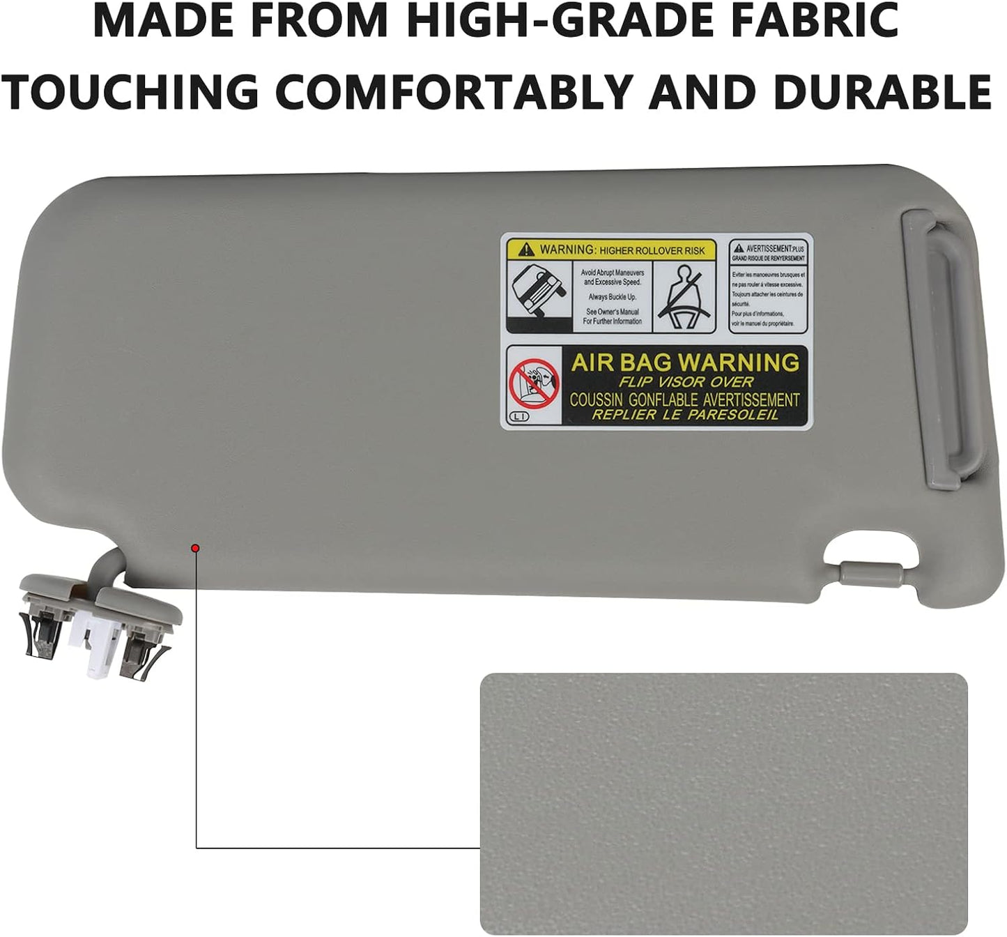 KOAUTO Front Left Driver Sun Visor Gray Compatible with Toyota RAV4 2006 2007 2008 2009 2010 2011 2012 2013