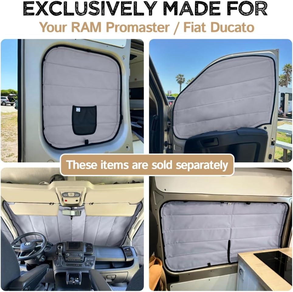 Living in a Bubble Insulated Blackout Front Window Covers for RAM Promaster 2014-Current (Pair)