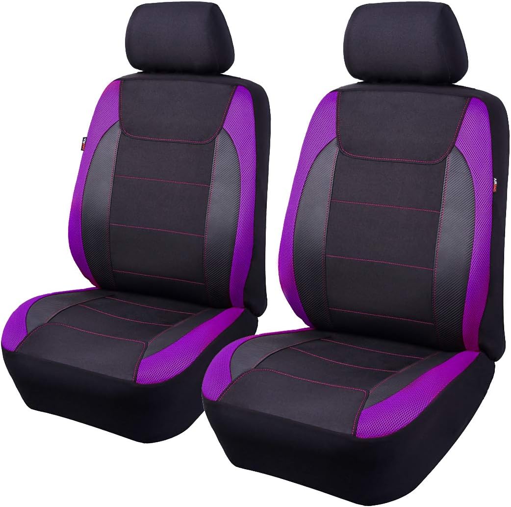 Flying Banner car seat Covers Quality Carbon Fiber Air Mesh Fabric Sport Low High Back Bucket Back Pocket Arm Rest (2 Fronts - High Bucket, Blue)