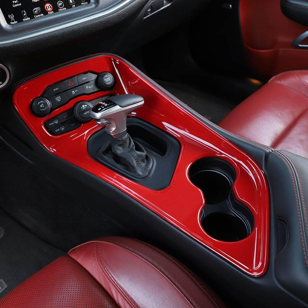 Voodonala Gear Shift Shifter Panel Shift Lever Panel Transmission Gear Selector Gearstick Panel Cover Trim Fit for 2015-2024 Dodge Challenger Interior Accessories ABS Red