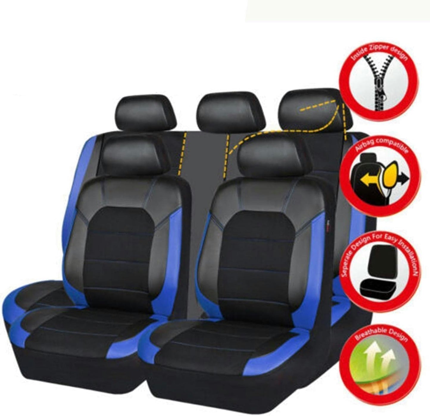 Car Seat Cover for Dodge RAM 1500 2000-2018 2019 2020 2021 2022 2023 2024, 9pcs Front Rear Full Surround Leather Seat Cover Sets Interior Protector Accessories,Blue