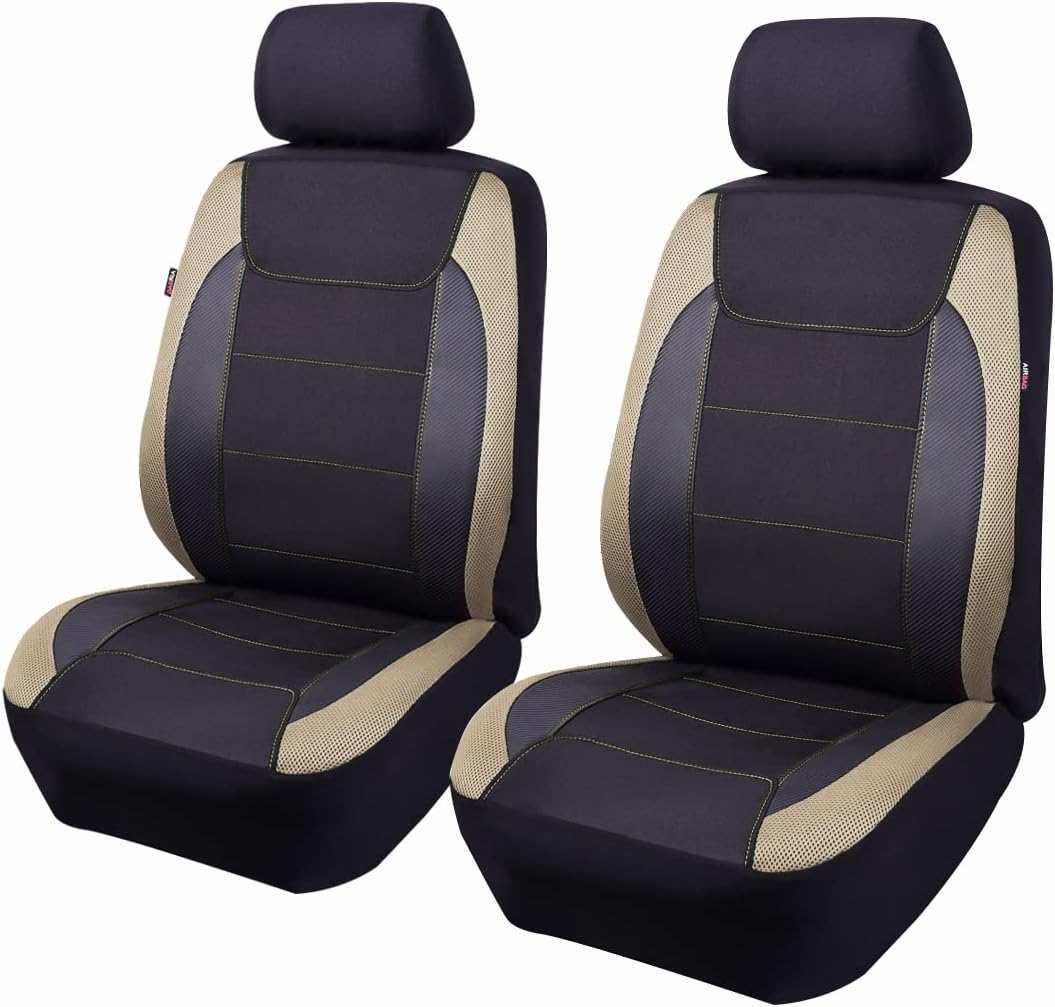 Flying Banner car seat Covers Quality Carbon Fiber Air Mesh Fabric Sport Low High Back Bucket Back Pocket Arm Rest (2 Fronts - High Bucket, Blue)