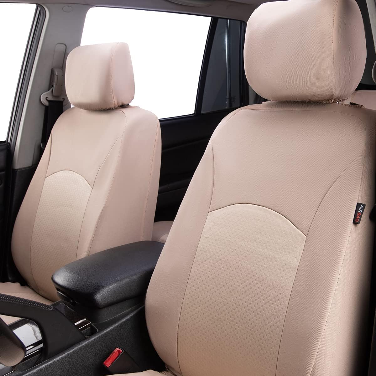 Flying Banner car seat Covers Full Set Protectors hot Stamp Breathable airbag Compatible Rear Bench Split 40/60 50/50 60/40 Easy to Install, Universal Fit for Auto Truck Van SUV (Solid Beige)