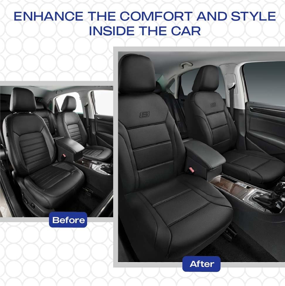 Skechers Memory Foam Car Seat Covers, Slip-ins Lycra Thick Seat Cover,Front Seat Covers Airbag Compatible, Automotive Comfort Protection for Most Cars,Trucks, SUVs, Black