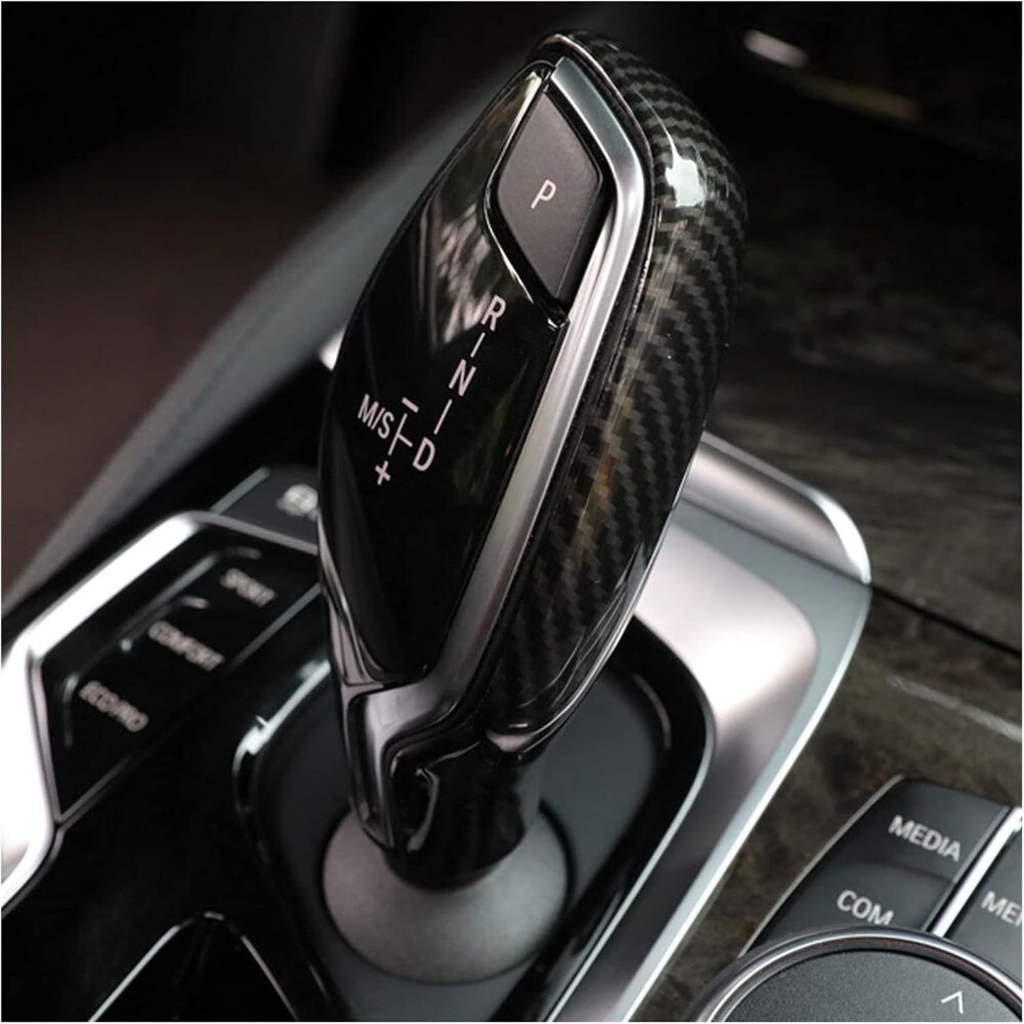 SYLCMB Carbon Fiber Speed Gear Shift Knob Head Cover Trim Sticker Fit for BMW 5 6 7 Series GT G32 G30 G11 G12 X3 X4 G01 G02 2016-2021 (Color Name : Black Carbon)